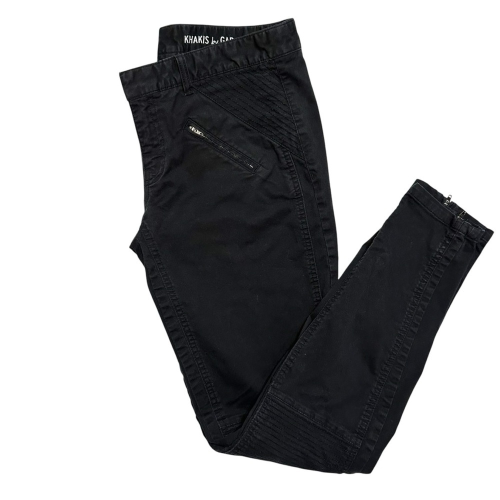 GAP Black Skinny Mini Khakis Pants Women’s SZ 4 Tall Ribbed stitching knees